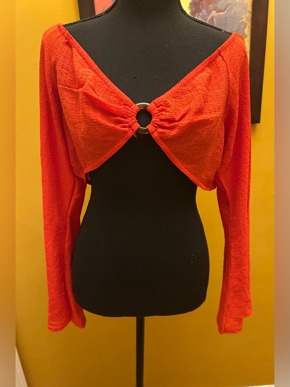 New With Tags Pretty Little Thing Red Textured Chiffon O Ring Beach Crop Top Siz